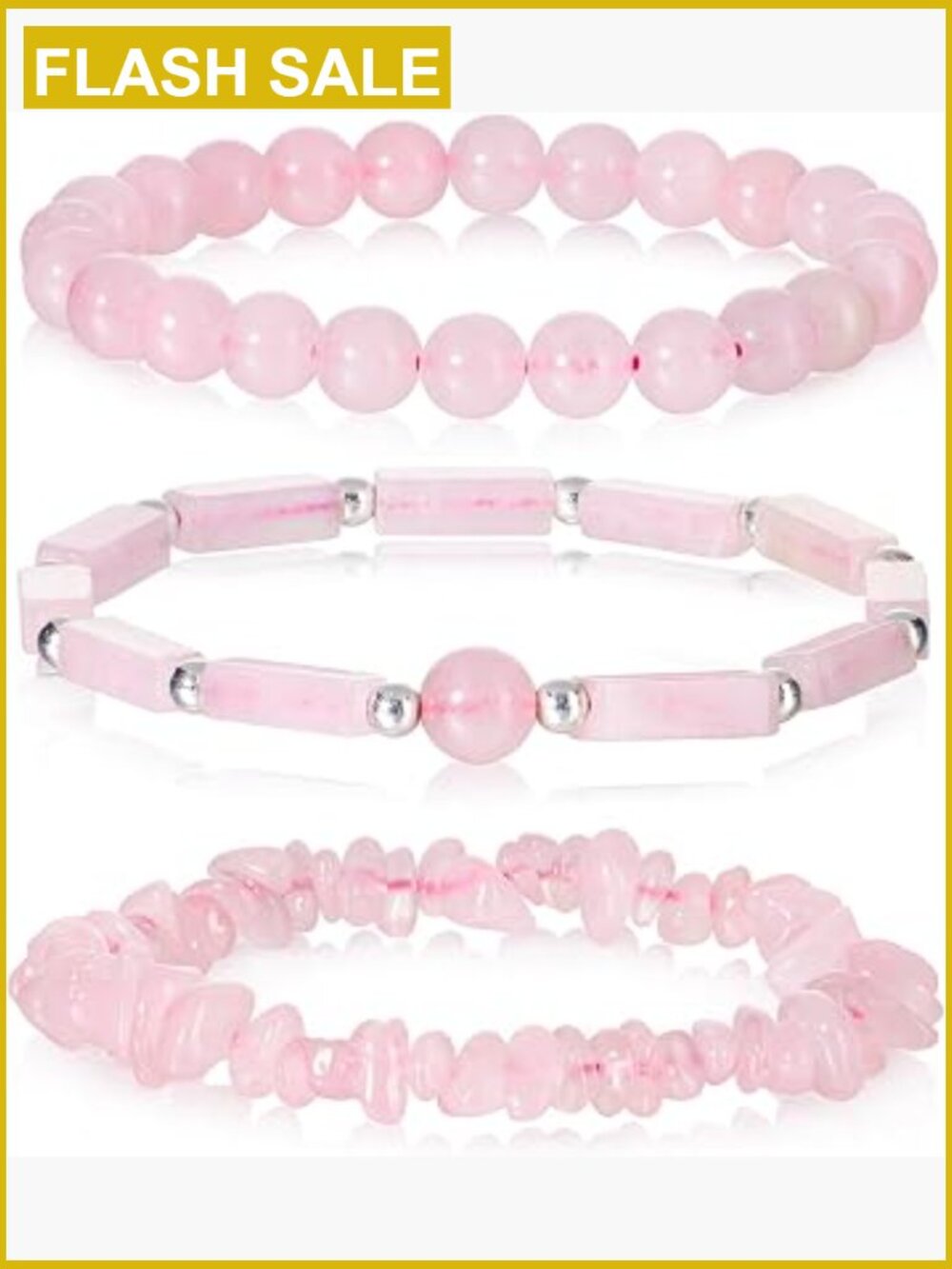 3pcs Natural Crystal Stretch Bracelets Set Handmade Healing Jewelry